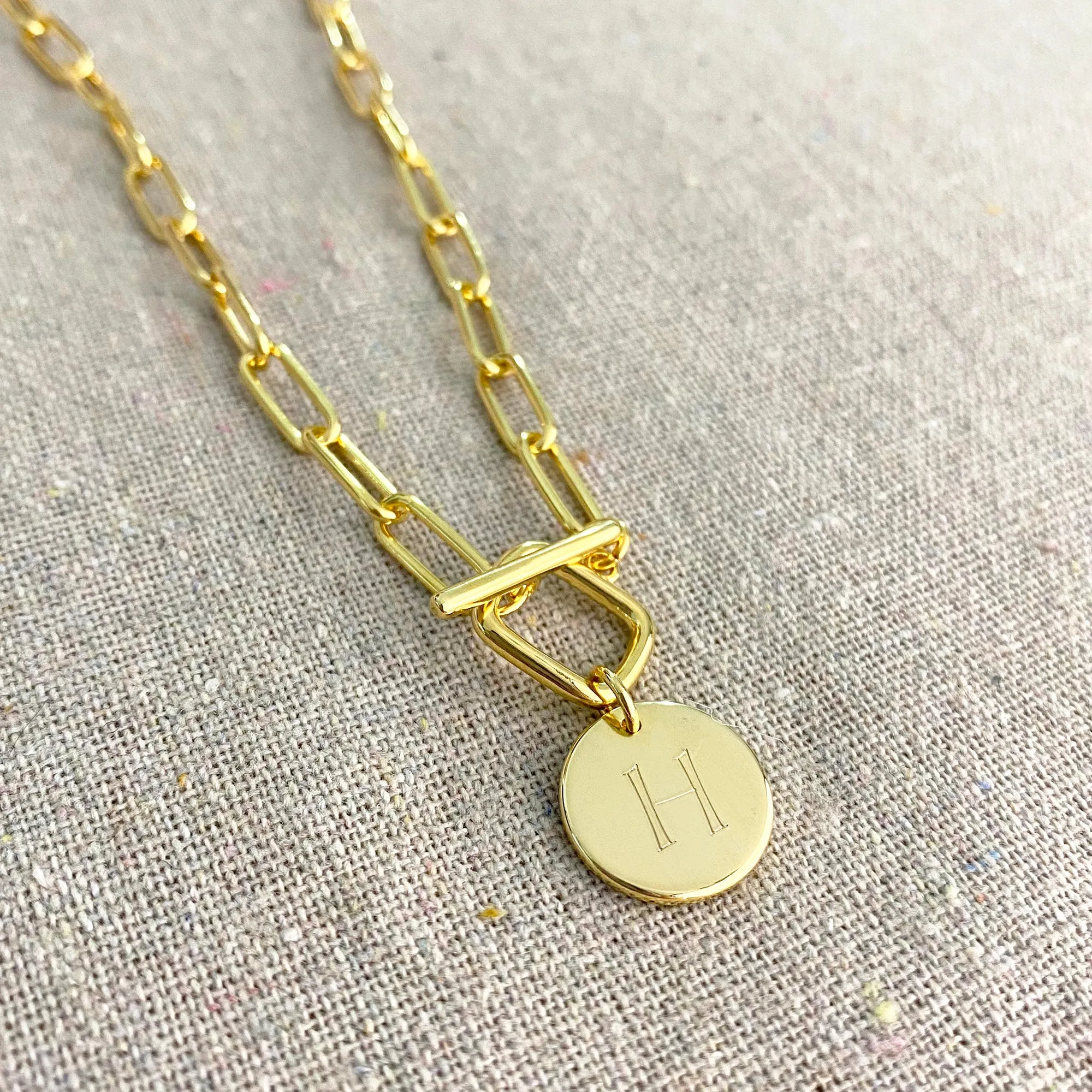 Chunky Paperclip Toggle Initial Necklace