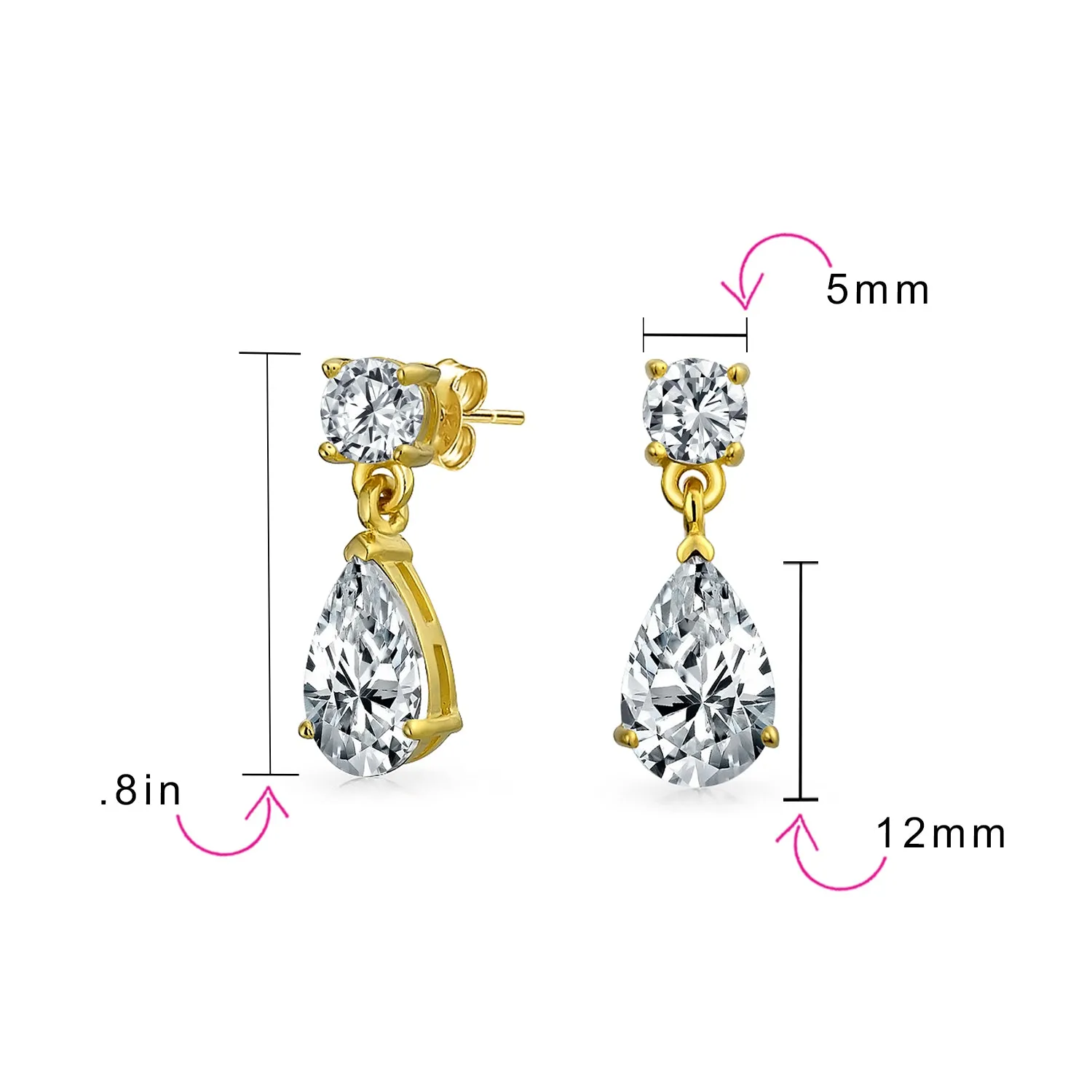Classic Bridal CZ Dangle Chandelier Earrings 14K Gold Plated Sterling Silver