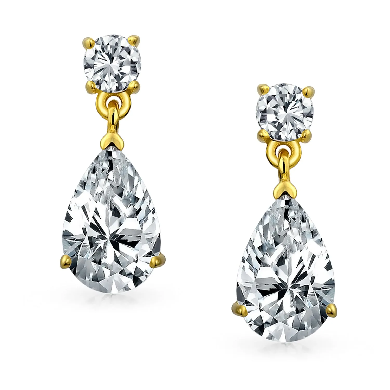 Classic Bridal CZ Dangle Chandelier Earrings 14K Gold Plated Sterling Silver