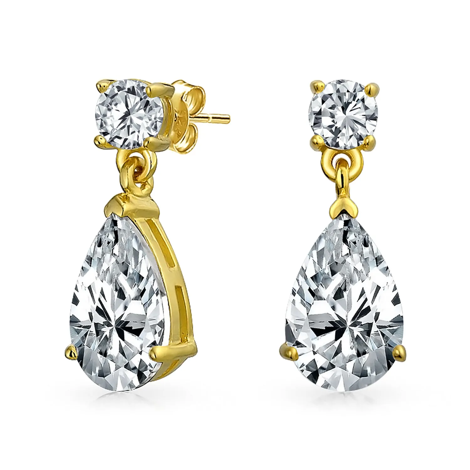 Classic Bridal CZ Dangle Chandelier Earrings 14K Gold Plated Sterling Silver