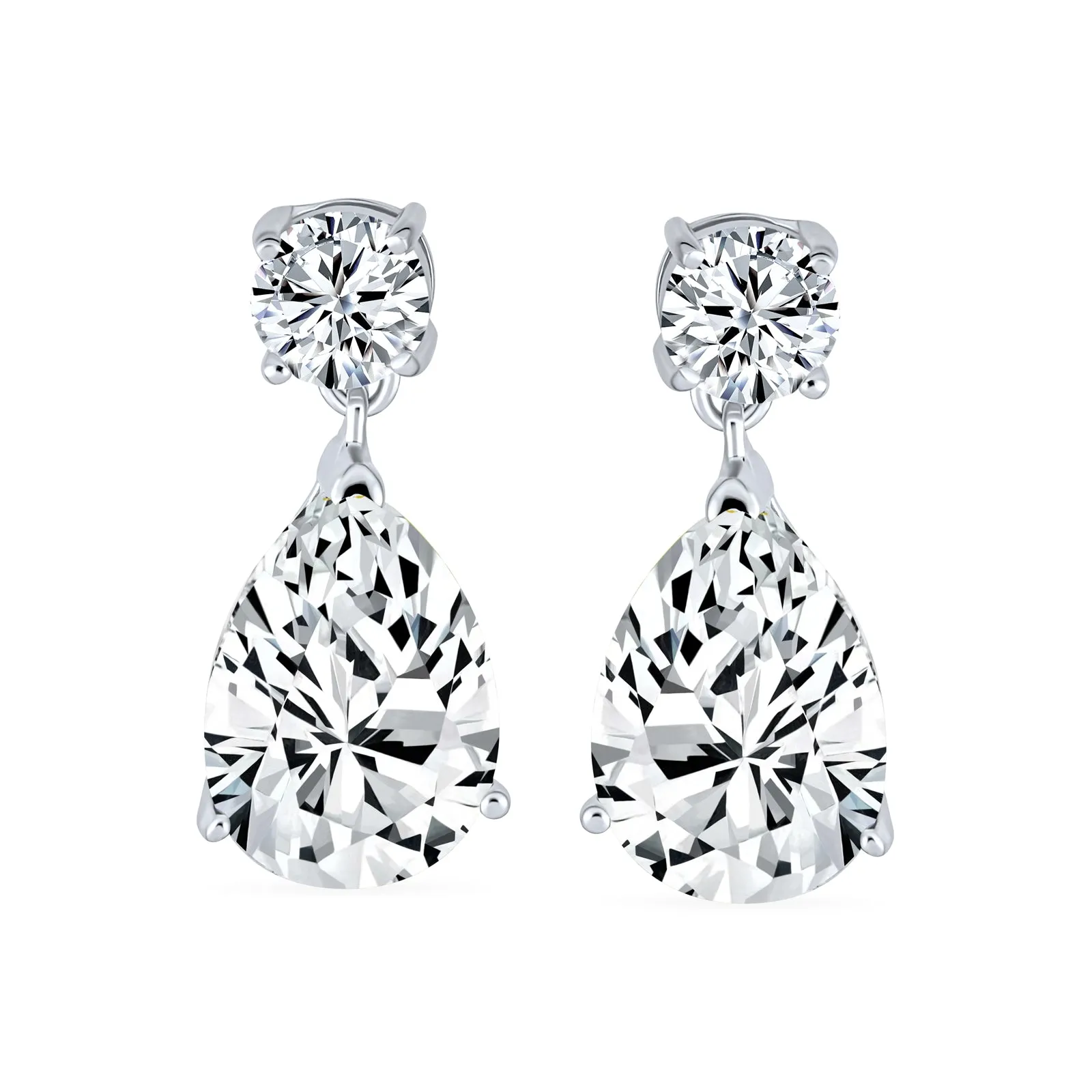 Classic Bridal CZ Dangle Chandelier Earrings 14K Gold Plated Sterling Silver