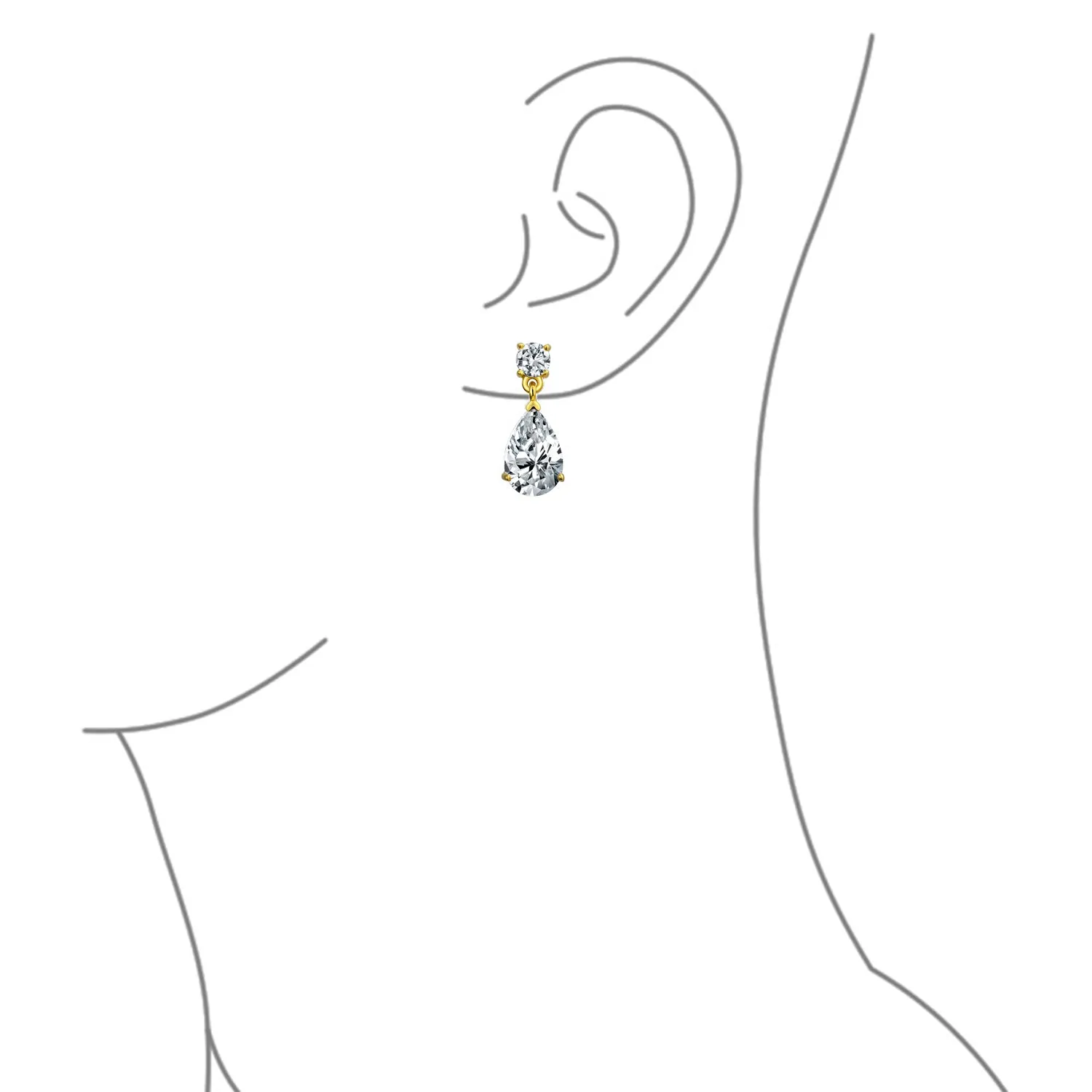 Classic Bridal CZ Dangle Chandelier Earrings 14K Gold Plated Sterling Silver