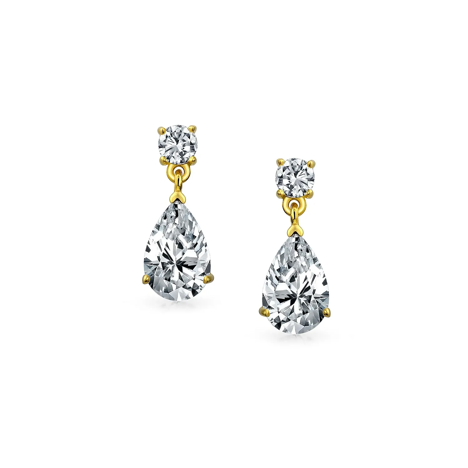 Classic Bridal CZ Dangle Chandelier Earrings 14K Gold Plated Sterling Silver