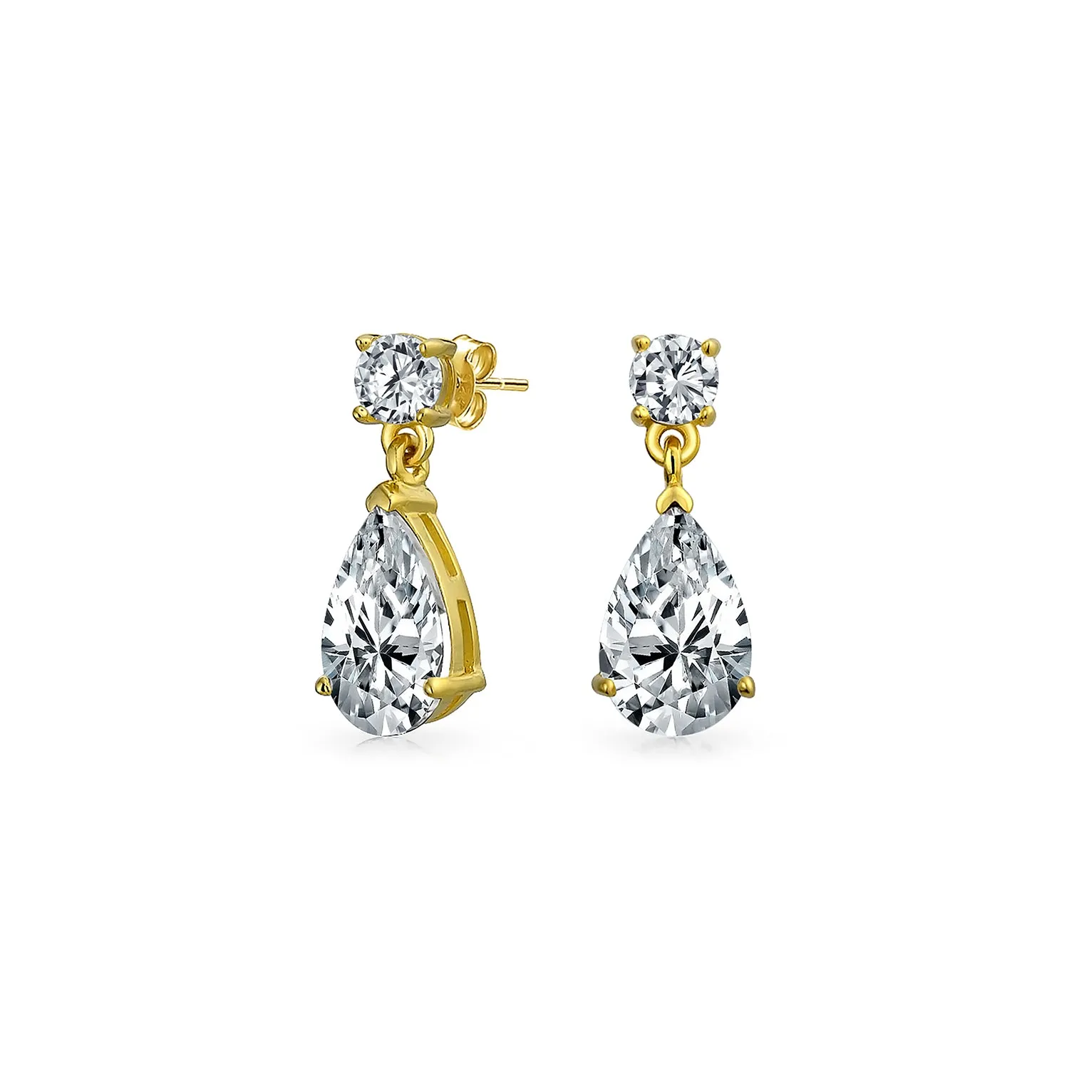 Classic Bridal CZ Dangle Chandelier Earrings 14K Gold Plated Sterling Silver