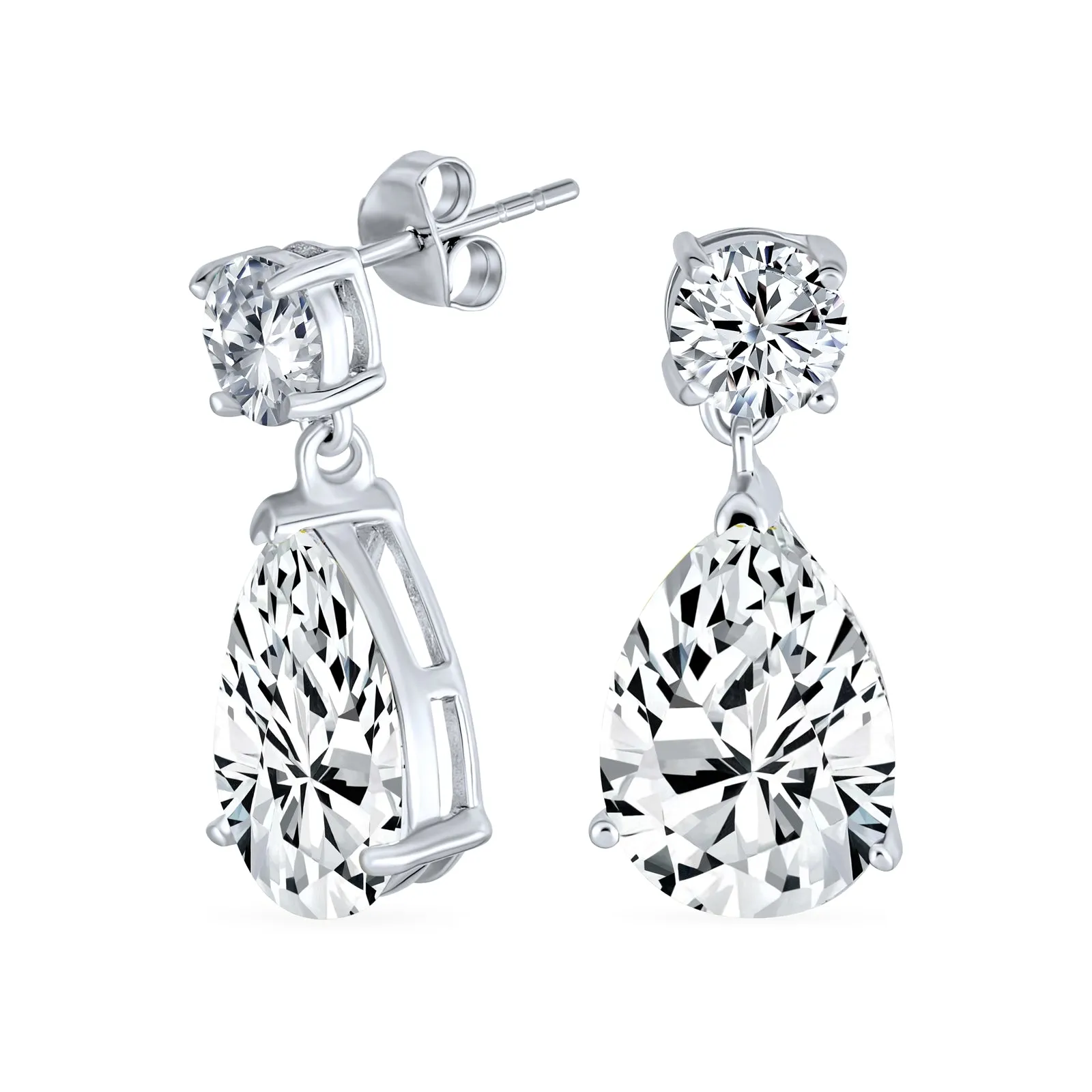 Classic Bridal CZ Dangle Chandelier Earrings 14K Gold Plated Sterling Silver