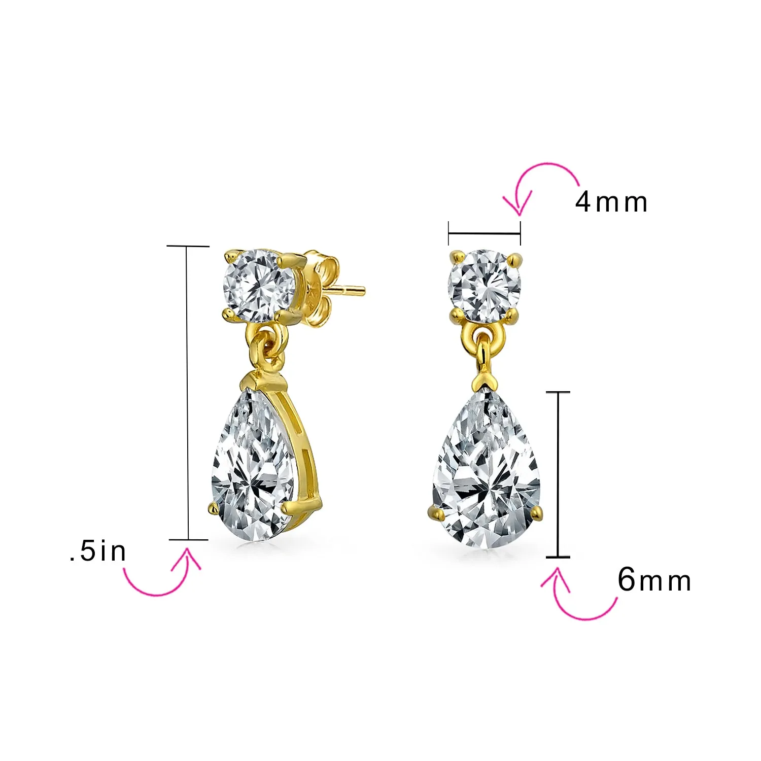 Classic Bridal CZ Dangle Chandelier Earrings 14K Gold Plated Sterling Silver