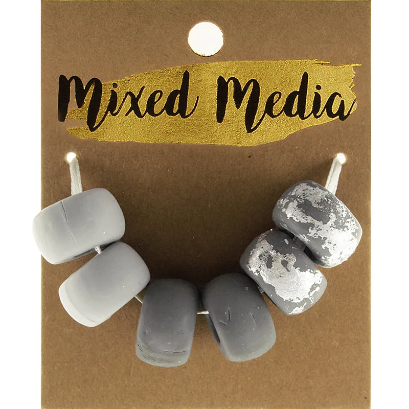 CLAY BEADS METAL GREY METAL SILVER 6PC