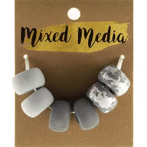 CLAY BEADS METAL GREY METAL SILVER 6PC