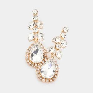 Clear Multi Stone Shape Dangle Pageant Earrings on Gold | Clear Prom Earrings on Gold| 609792