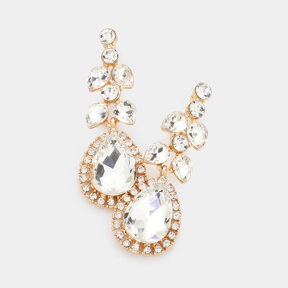 Clear Multi Stone Shape Dangle Pageant Earrings on Gold | Clear Prom Earrings on Gold| 609792
