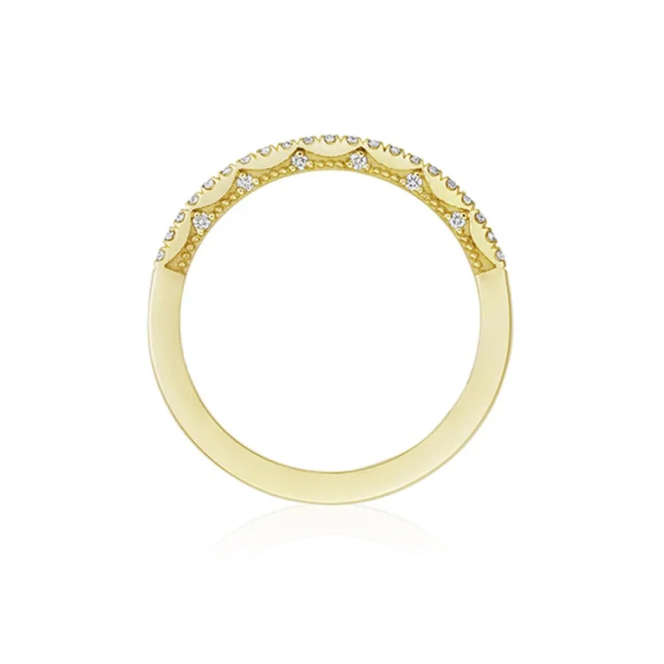 Coastal Crescent 14K Yellow Gold French Pavé Diamond Wedding Band Ring