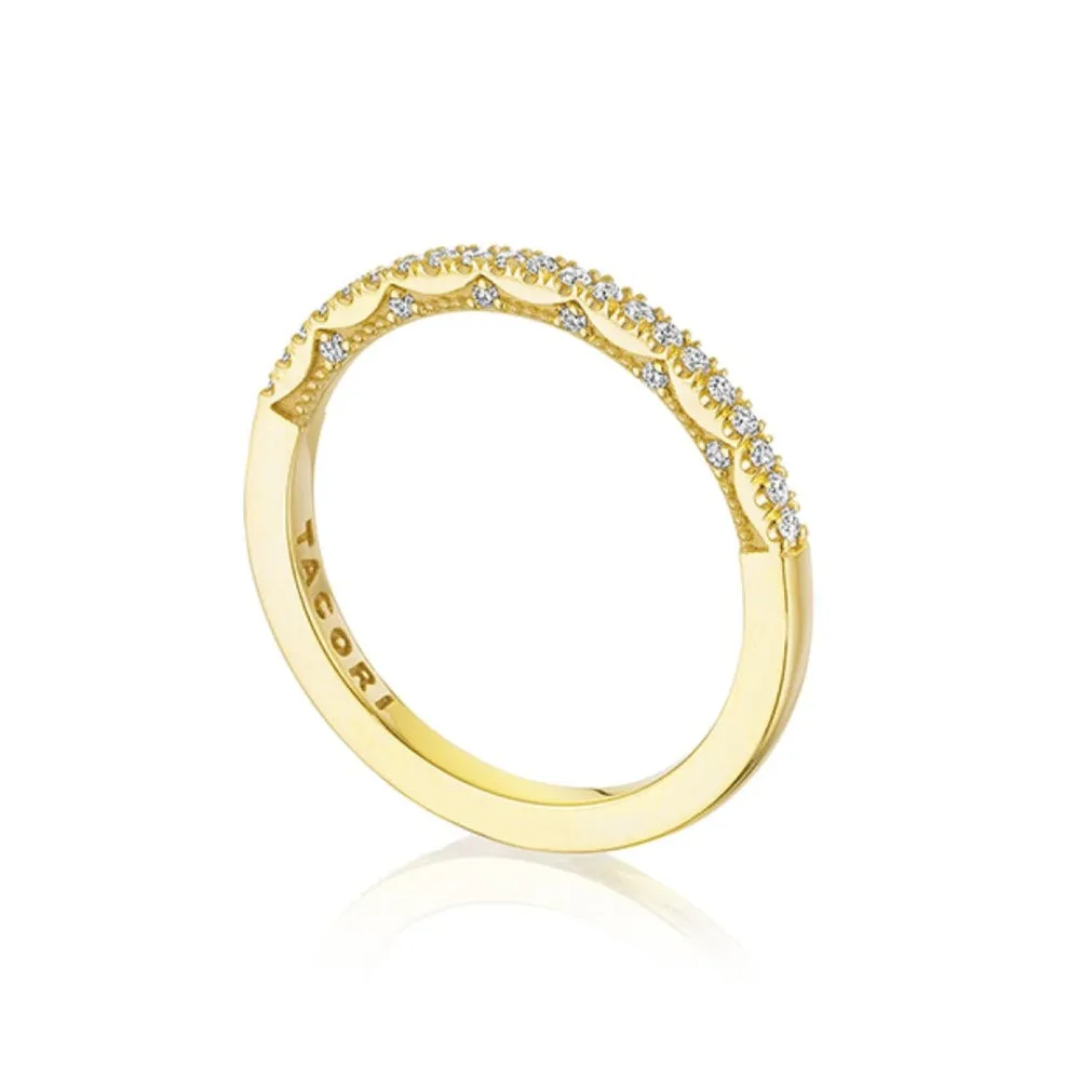 Coastal Crescent 14K Yellow Gold French Pavé Diamond Wedding Band Ring