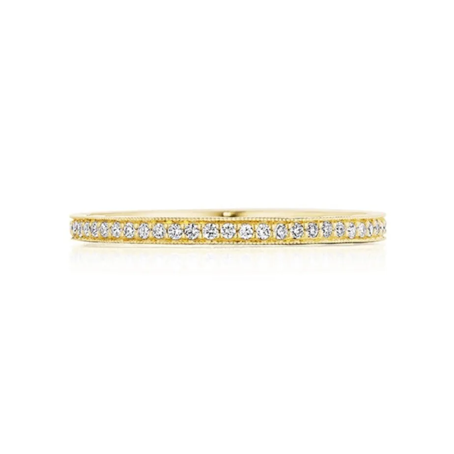 Coastal Crescent 14K Yellow Gold French Pavé Diamond Wedding Band Ring