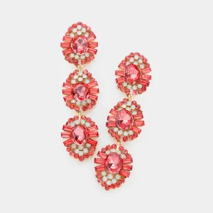 Coral Triple Drop Crystal Dangle Earrings | 590572