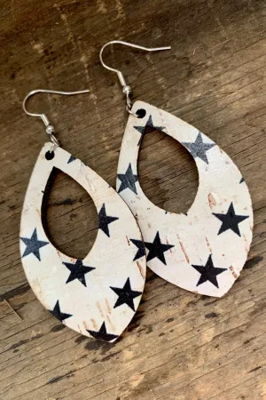 Cork Teardrop Dangle Earrings- Black & White Star
