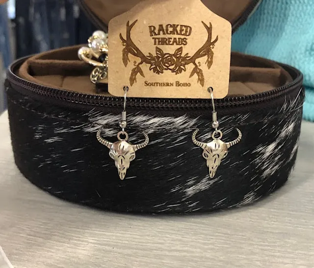 Cow Skull Silver Earrings
