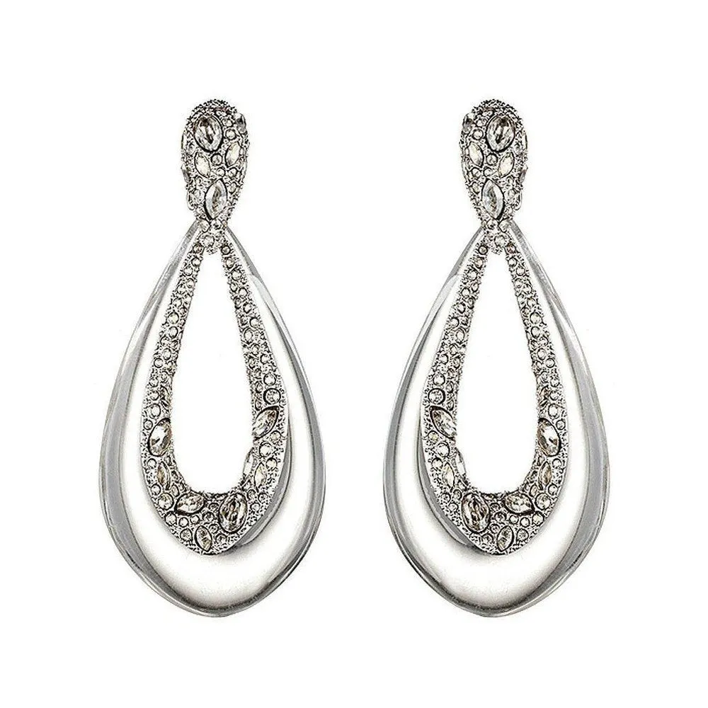 Crystal Deco Tear Drop Clip Earrings