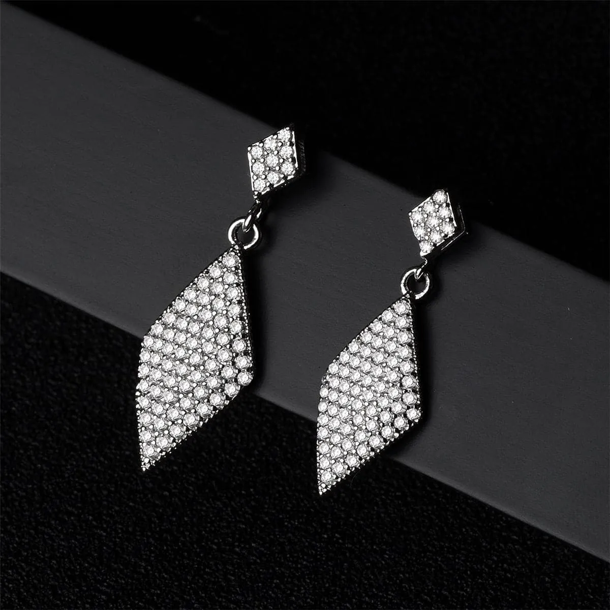 Cubic Zirconia & Silver-Plated Rhombus Drop Earrings