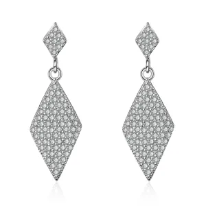 Cubic Zirconia & Silver-Plated Rhombus Drop Earrings