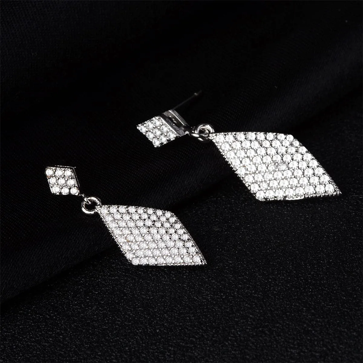 Cubic Zirconia & Silver-Plated Rhombus Drop Earrings
