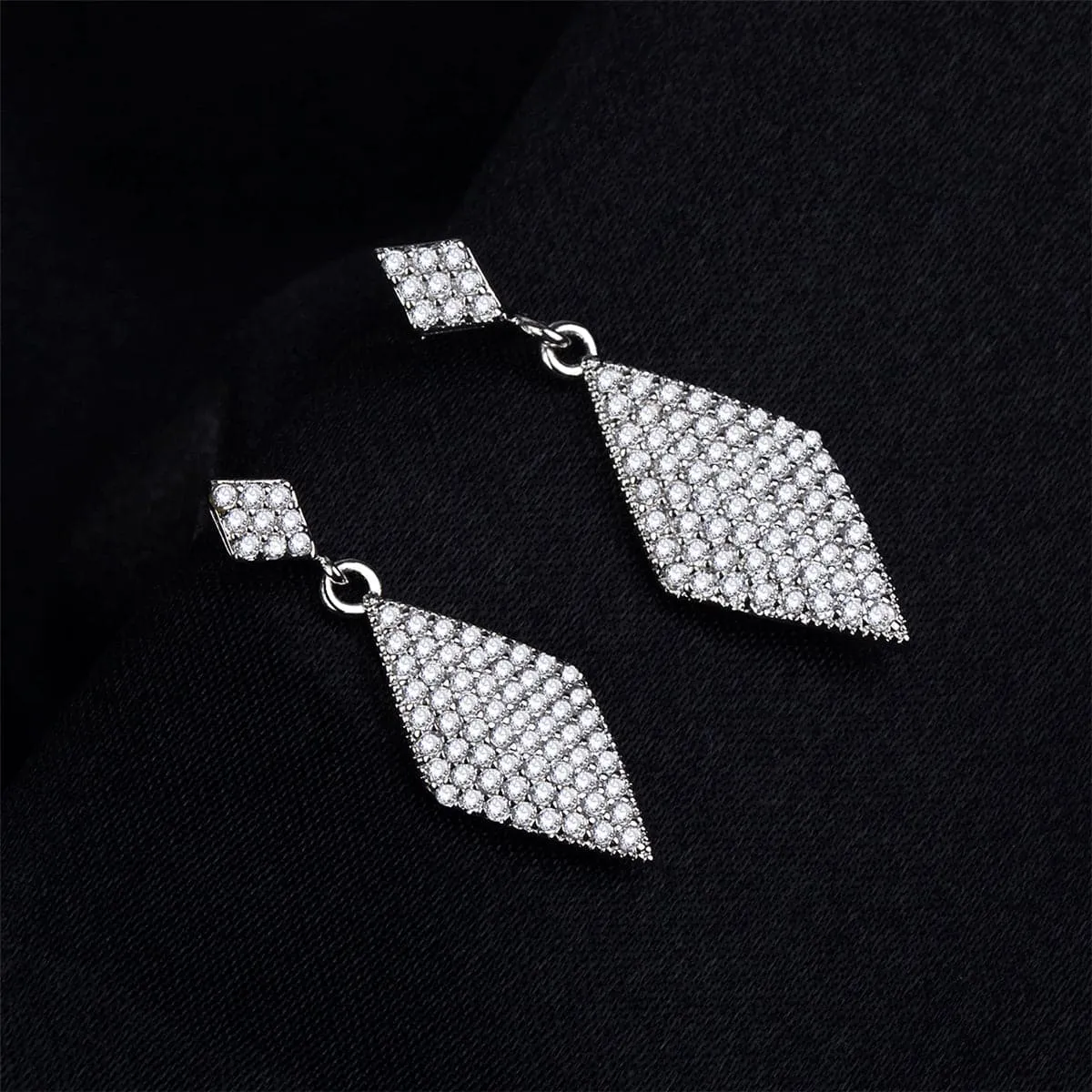 Cubic Zirconia & Silver-Plated Rhombus Drop Earrings
