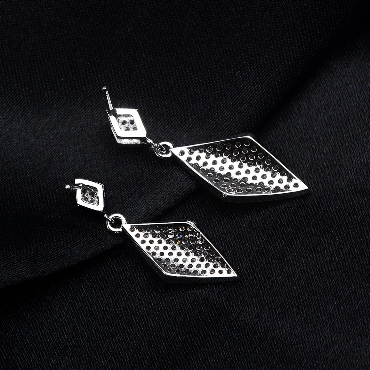 Cubic Zirconia & Silver-Plated Rhombus Drop Earrings