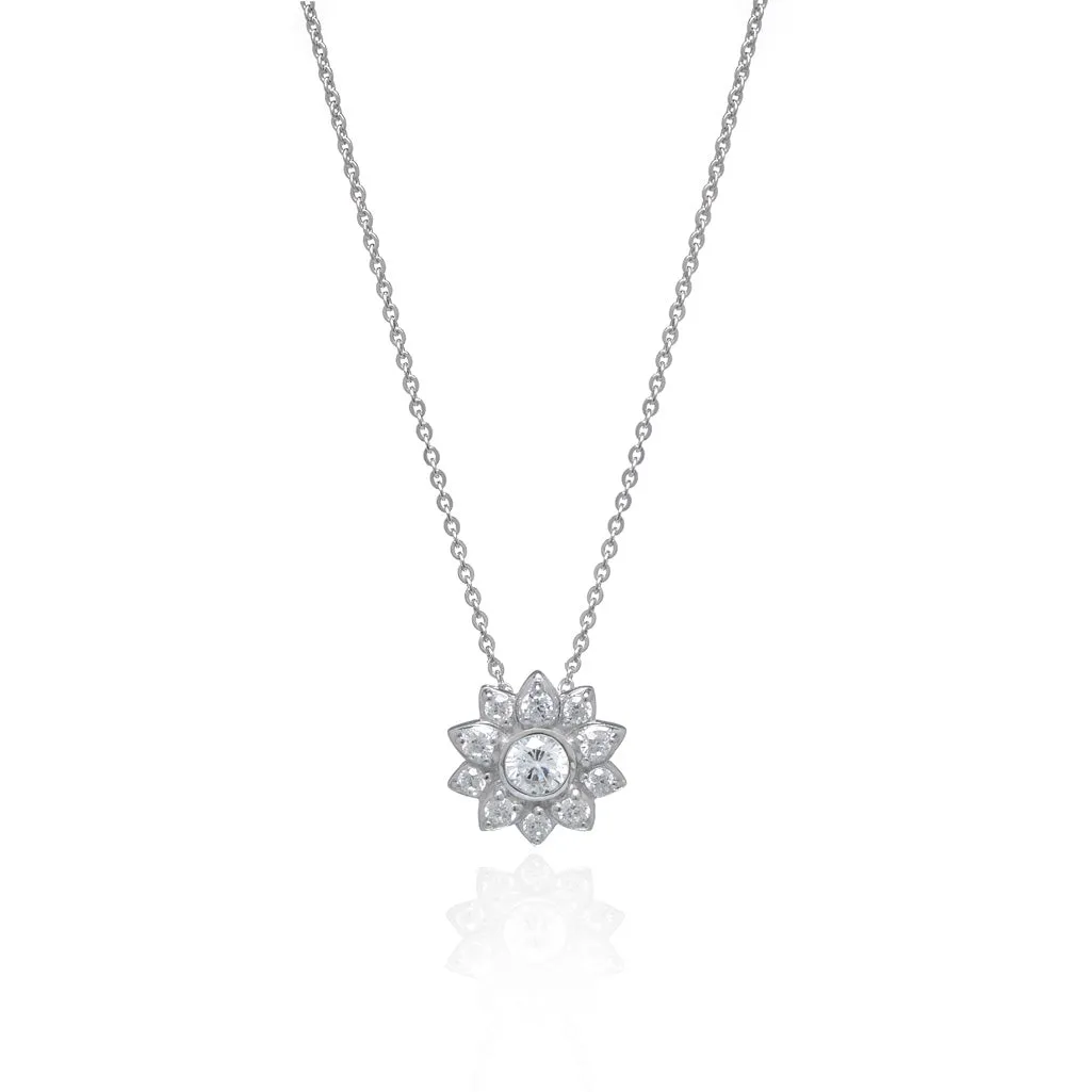 Cubic Zirconia Flower Set In Sterling Silver