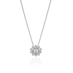 Cubic Zirconia Flower Set In Sterling Silver