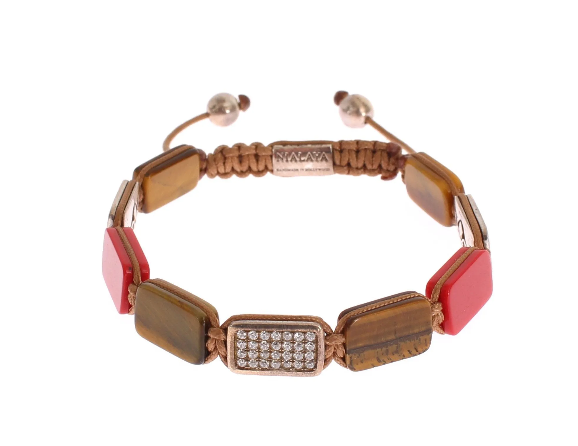 CZ Tiger Eye Red Coral 925 Bracelet