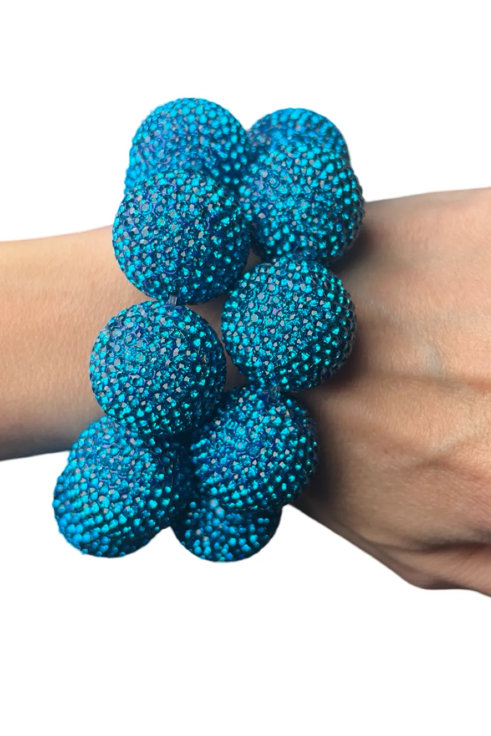 Deep Blue Crystal Sphere Stretch Statement Bracelet