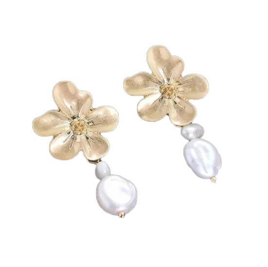 Desert Rose Pearl Drop Stud Earrings