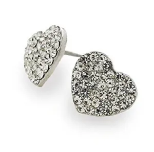 Designer Style Silver and Crystal Diamante 'Sparkle Heart' Stud Earrings