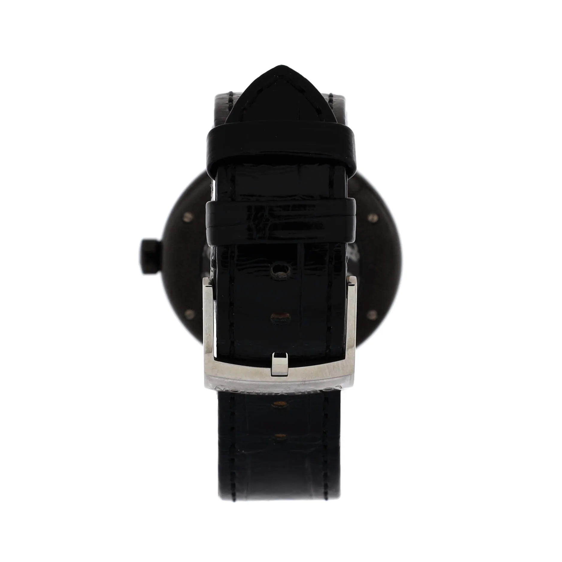 Designer Tambour All Black Quartz Watch PVD Coated Stainless Steel and Alligator with Diamond Markers 34