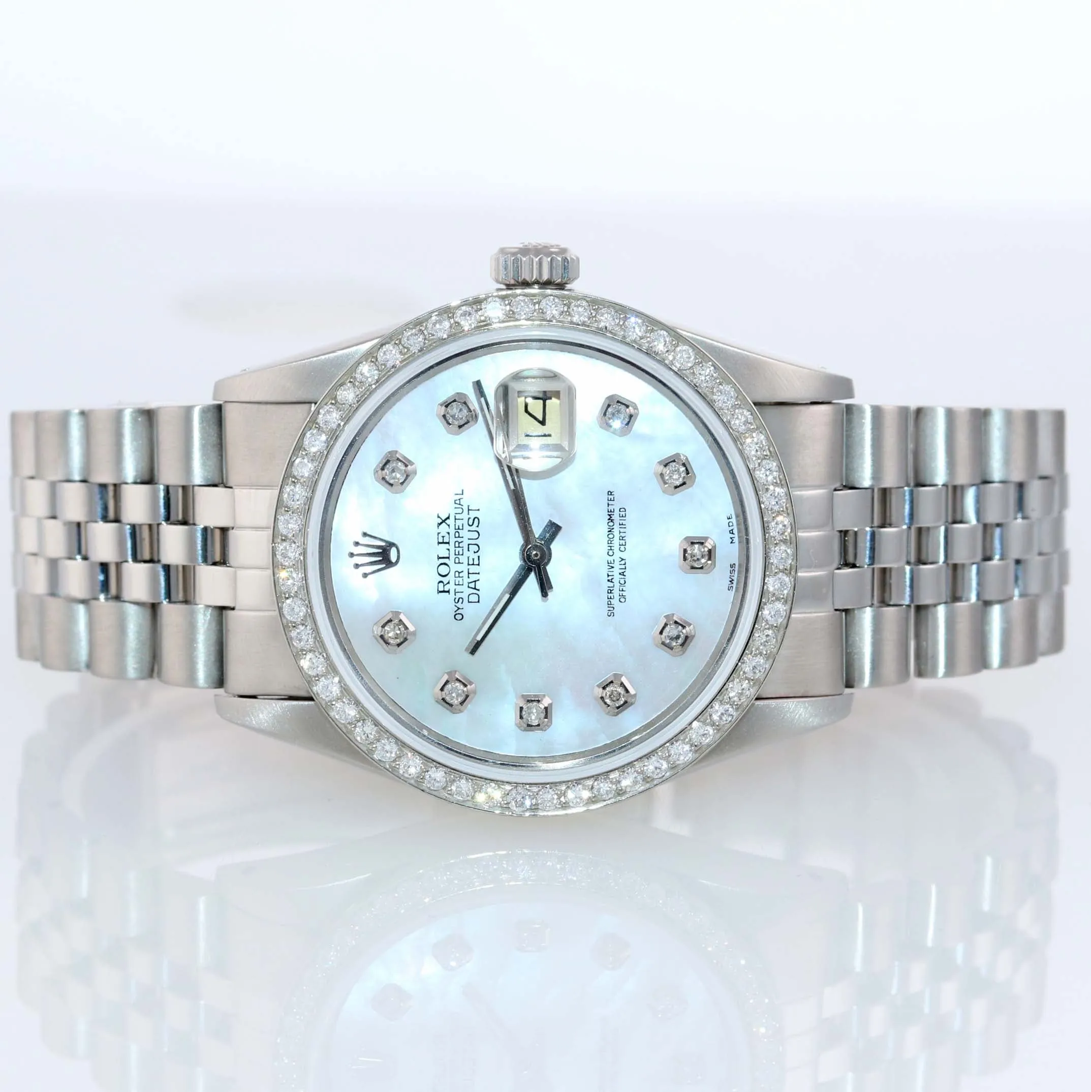 DIAMOND Bezel Rolex DateJust 36mm Stainless Steel & White Gold DIamond MOP Dial