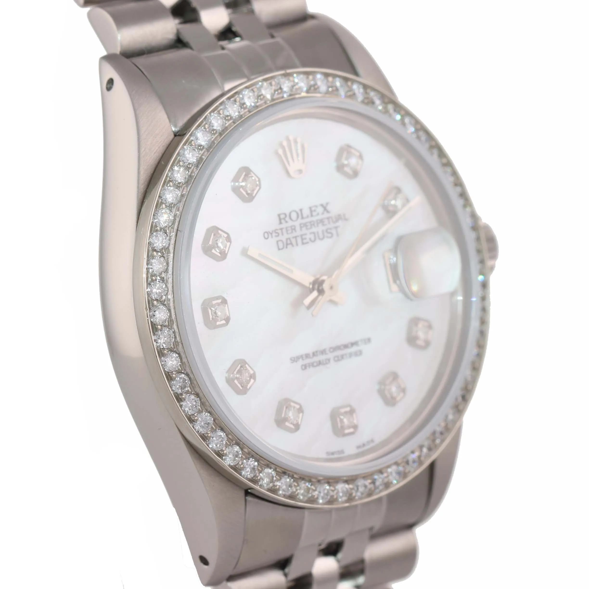 DIAMOND Bezel Rolex DateJust 36mm Stainless Steel & White Gold DIamond MOP Dial