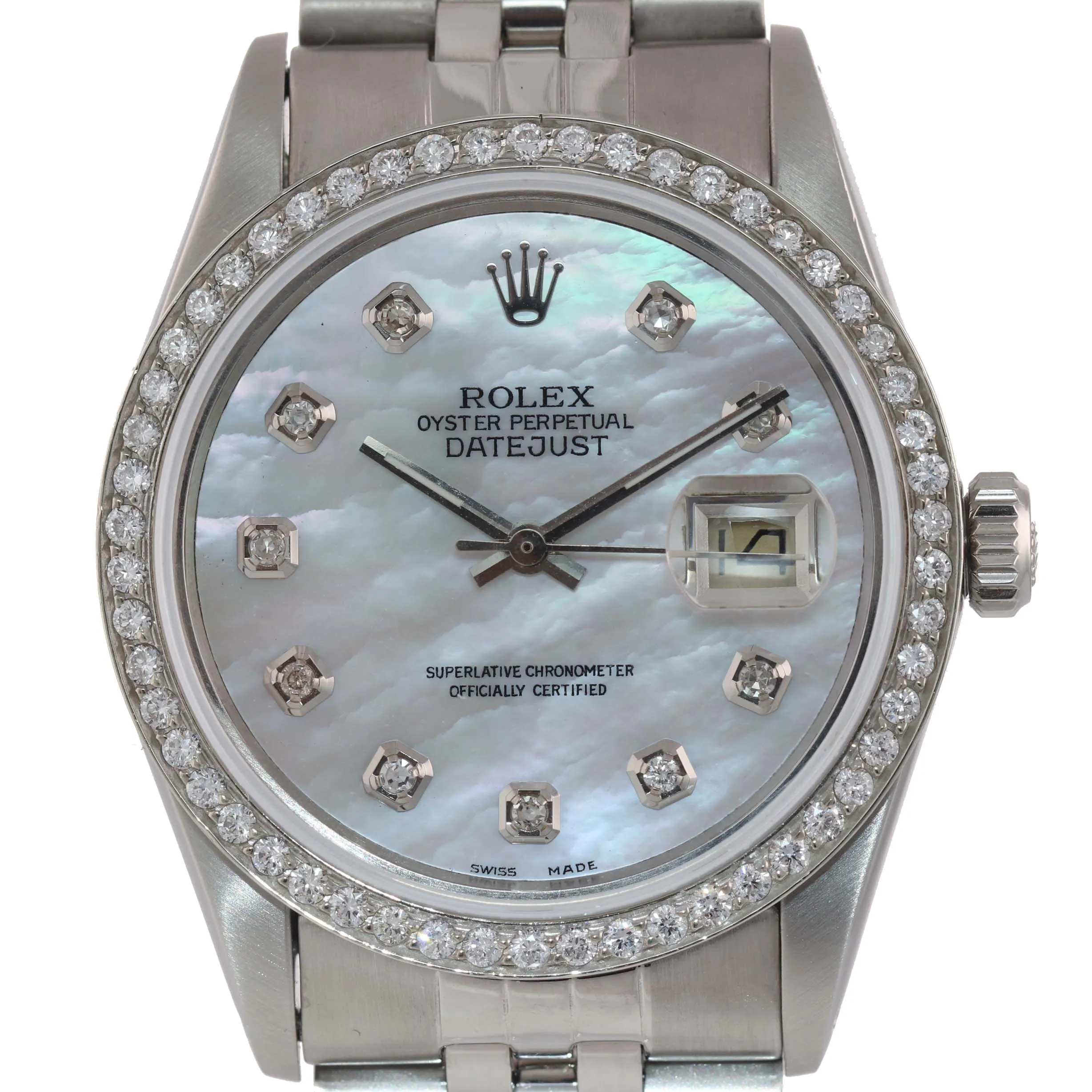 DIAMOND Bezel Rolex DateJust 36mm Stainless Steel & White Gold DIamond MOP Dial