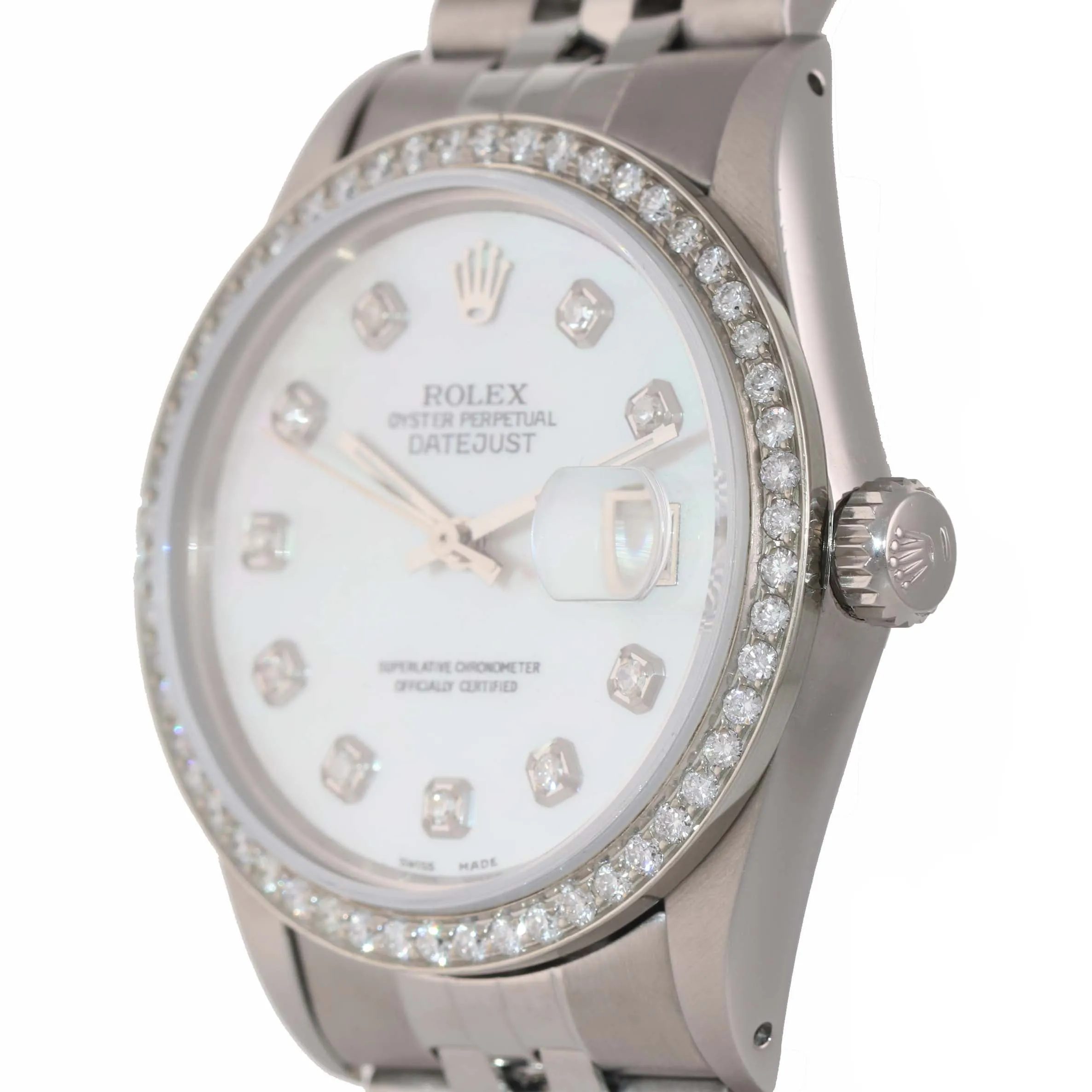 DIAMOND Bezel Rolex DateJust 36mm Stainless Steel & White Gold DIamond MOP Dial