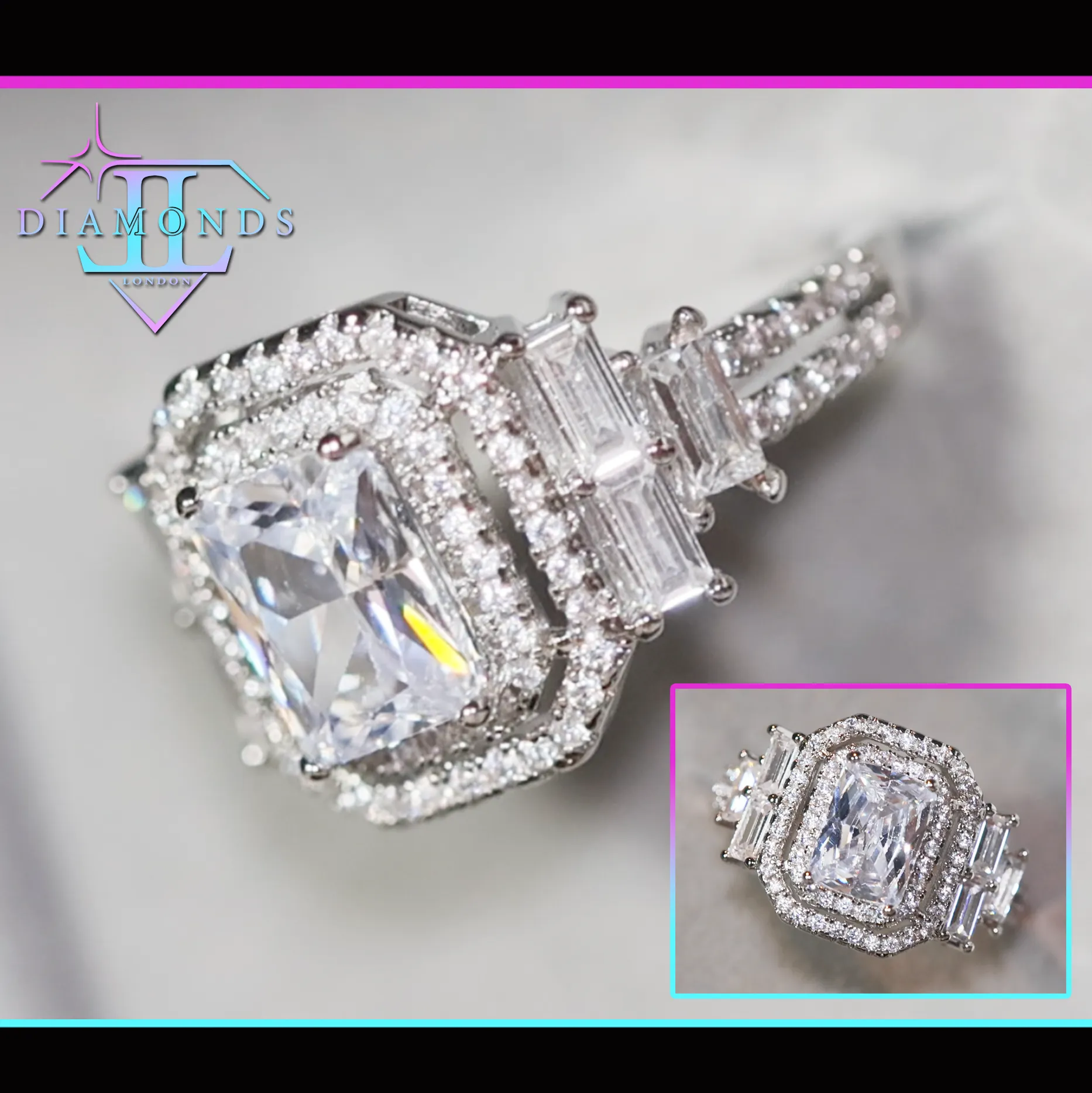 Diamond Ring | Womens Engagement Ring | Engagement Rings | Womens Rings | Emerald Engagement Ring | Womens Emerald Rings | Baguette Ring