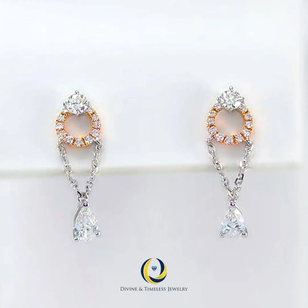 Diamond Solitaire Drop Chain Dangle Earrings in 18k Two Tone Gold - (#75-ERDIA 347012)