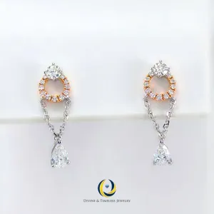 Diamond Solitaire Drop Chain Dangle Earrings in 18k Two Tone Gold - (#75-ERDIA 347012)