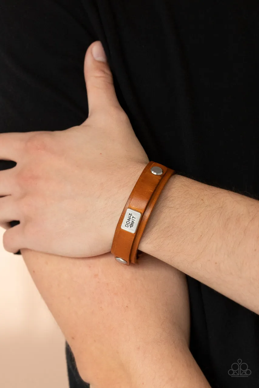 Don't Quit Now - Brown - Inspirational Leather Paparazzi Snap Wrap Men's Bracelet