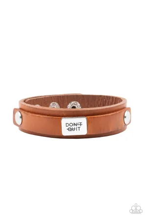 Don't Quit Now - Brown - Inspirational Leather Paparazzi Snap Wrap Men's Bracelet