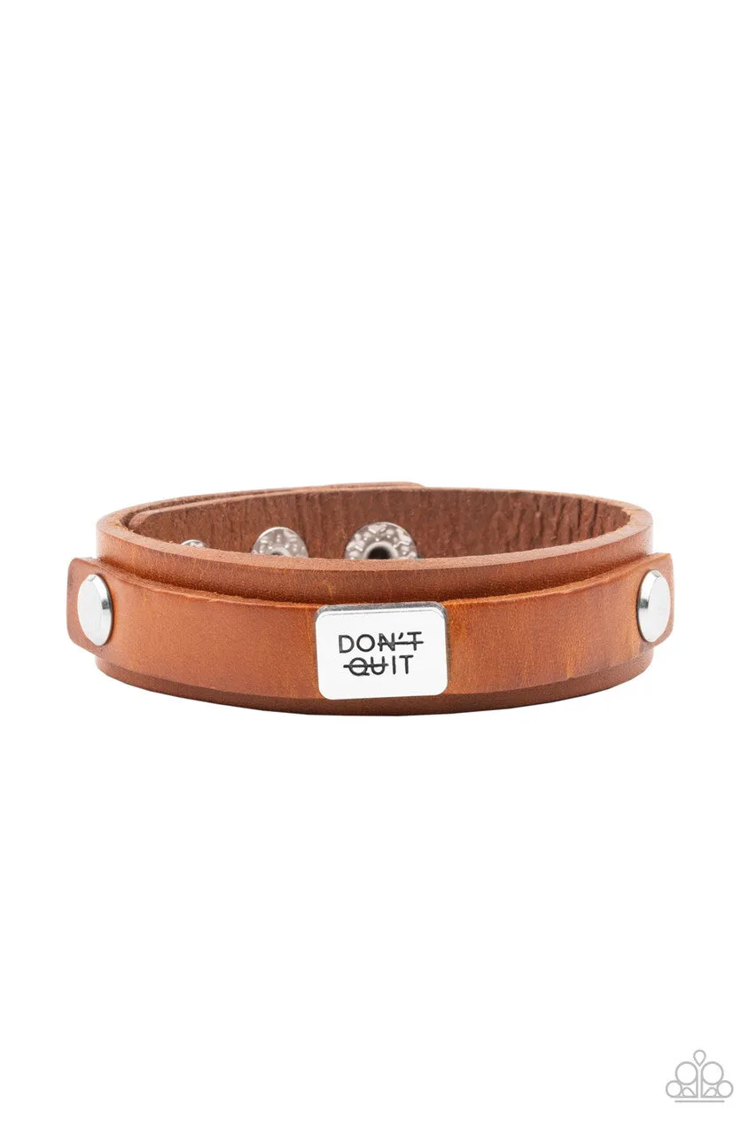 Don't Quit Now - Brown - Inspirational Leather Paparazzi Snap Wrap Men's Bracelet