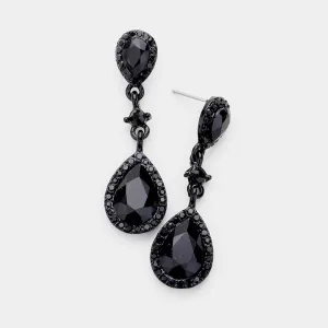 Double Jet Black Teardrop Stone Dangle Pageant Earrings | Drop Earrings |  478433