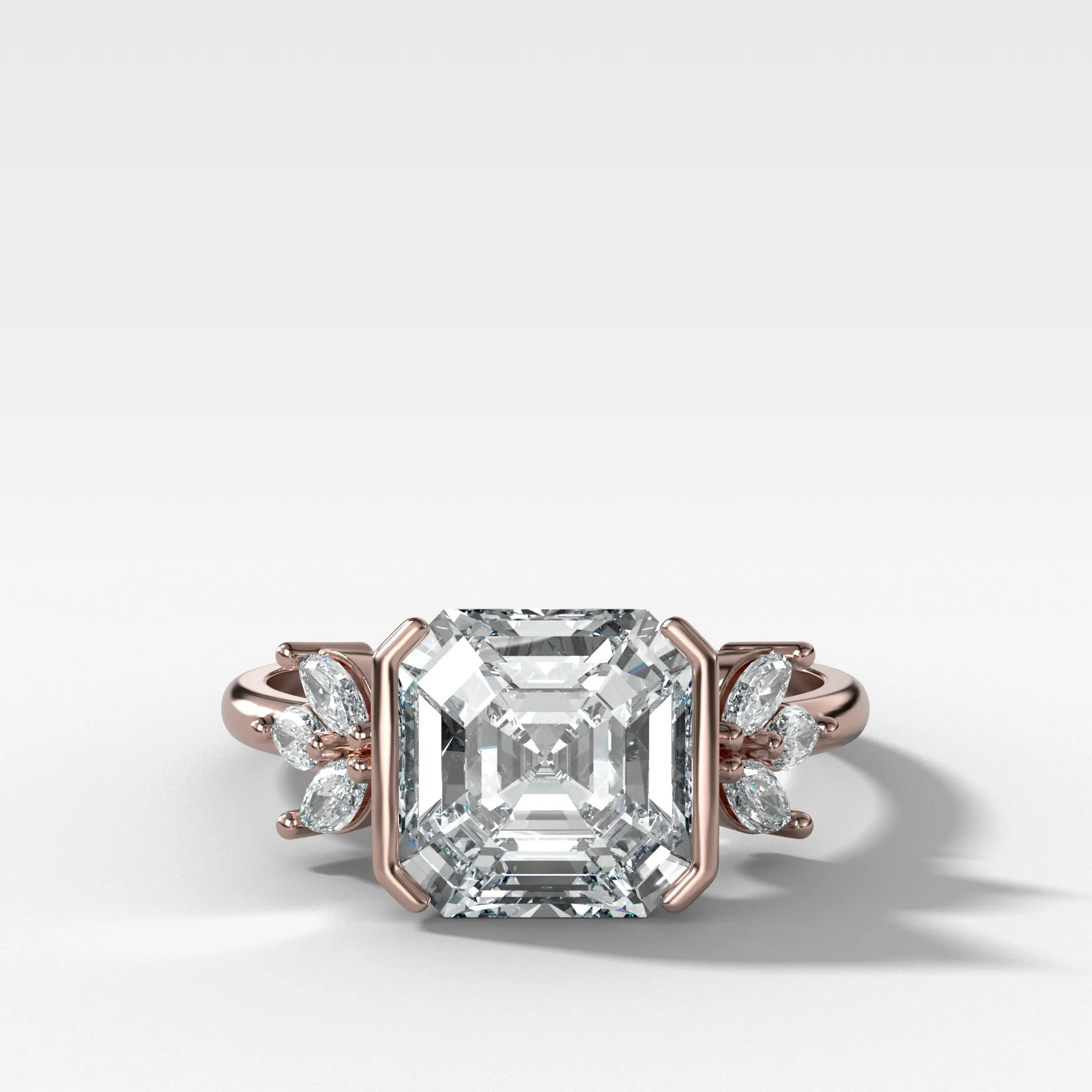 Double Lotus Half Bezel Engagement Ring With Asscher Cut Diamond