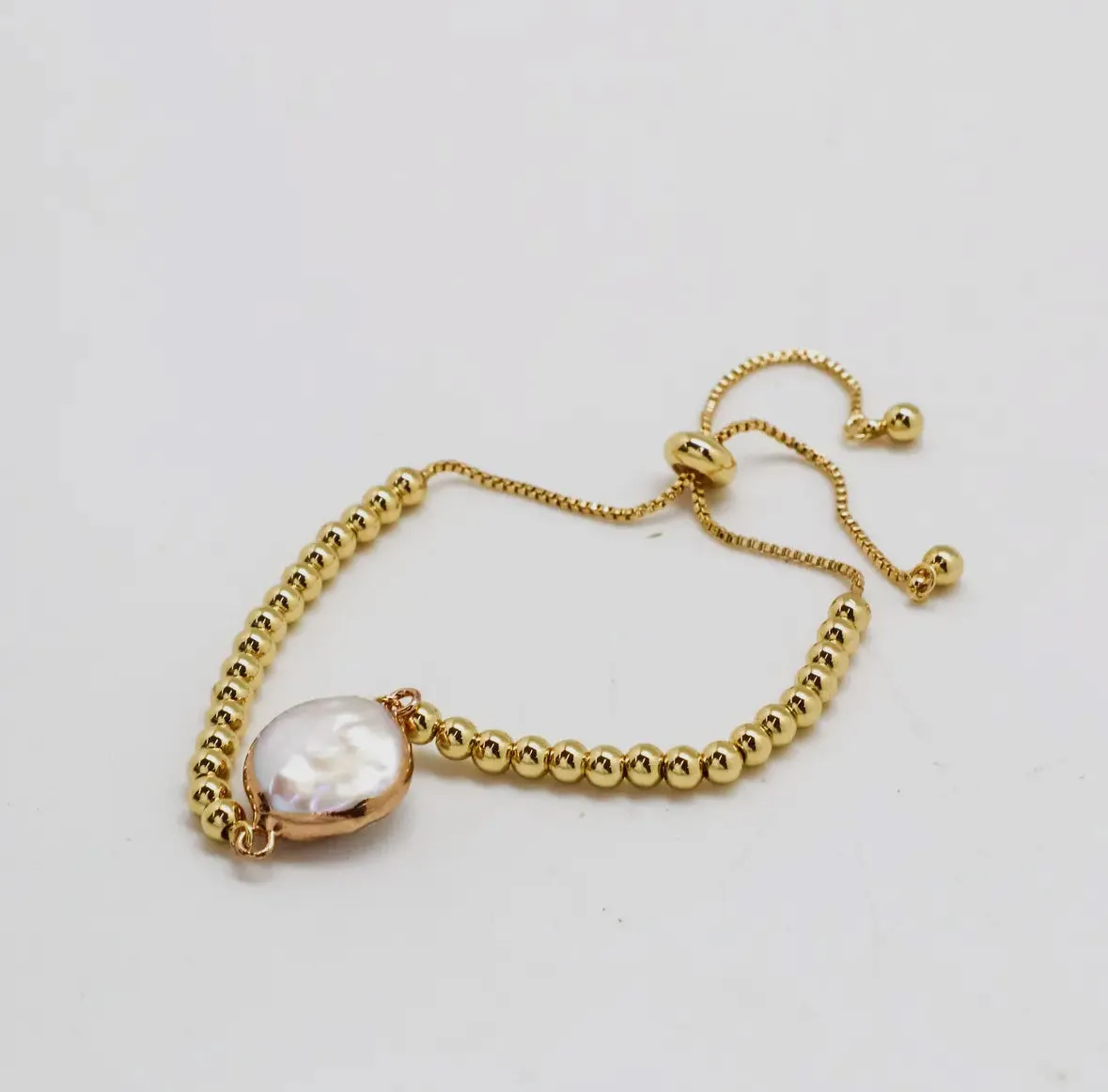Drawstring Bracelet- Fresh Water Coin Pearl