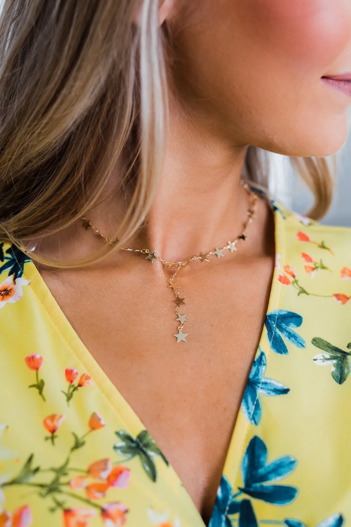 Drop-Down Star Necklace- Gold