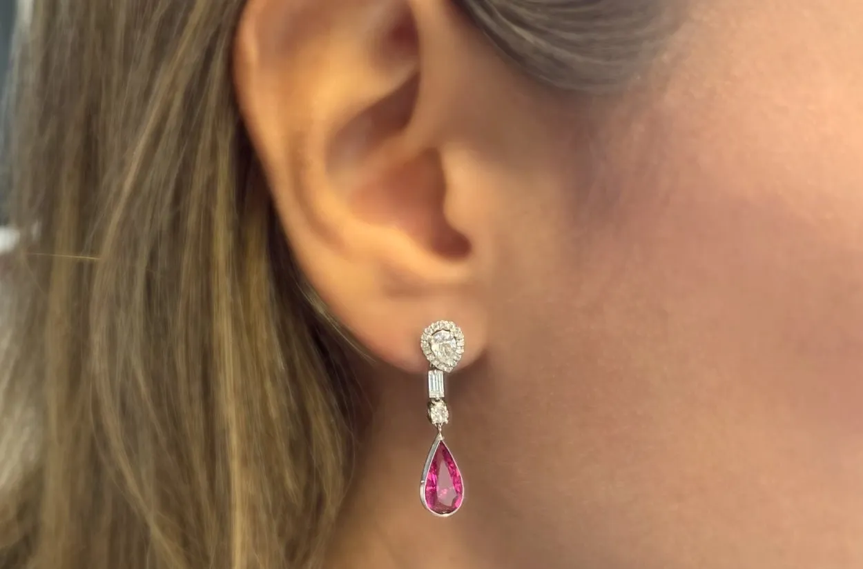 Earrings Pear Shape Tourmaline & Diamonds