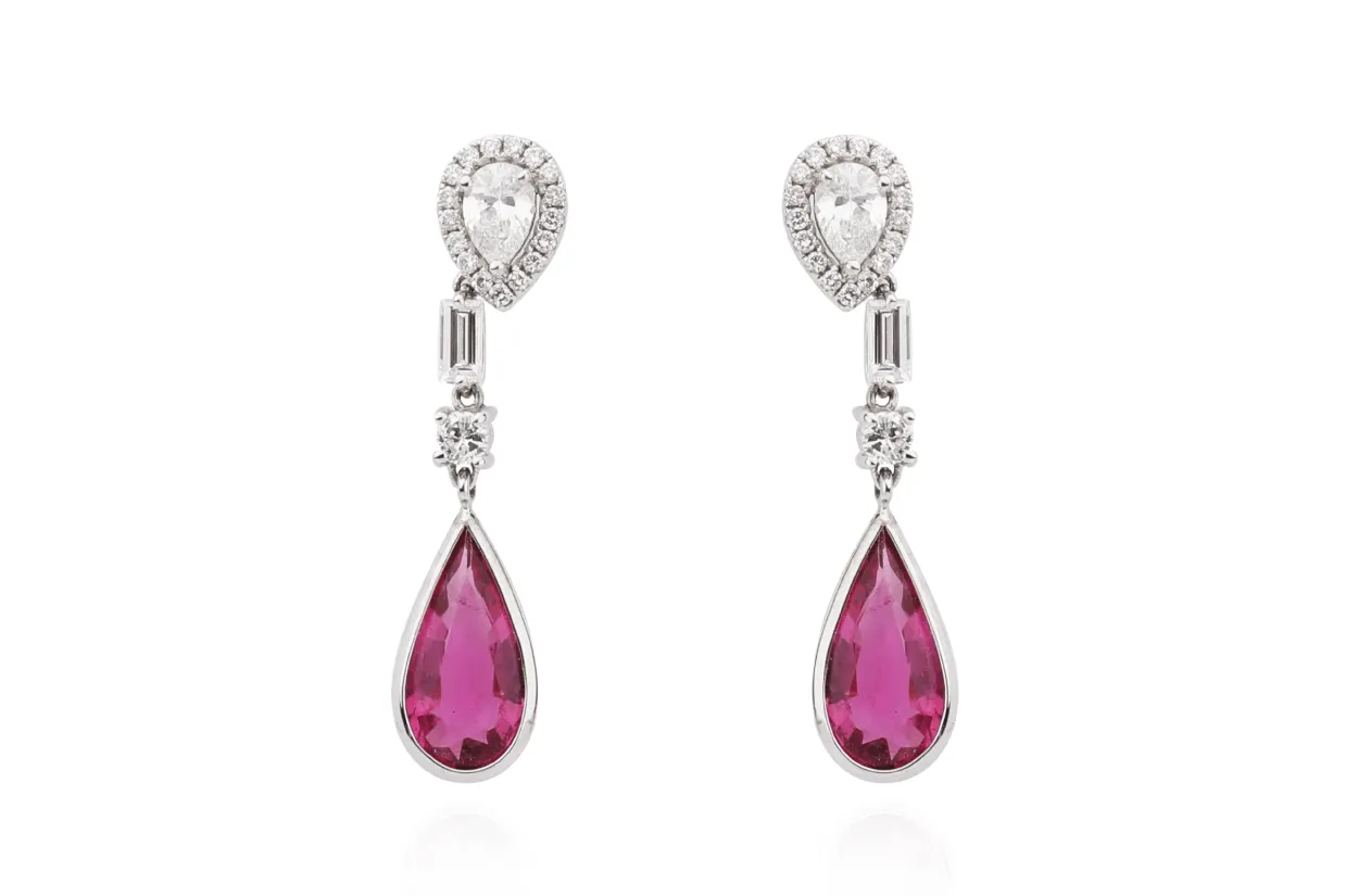 Earrings Pear Shape Tourmaline & Diamonds
