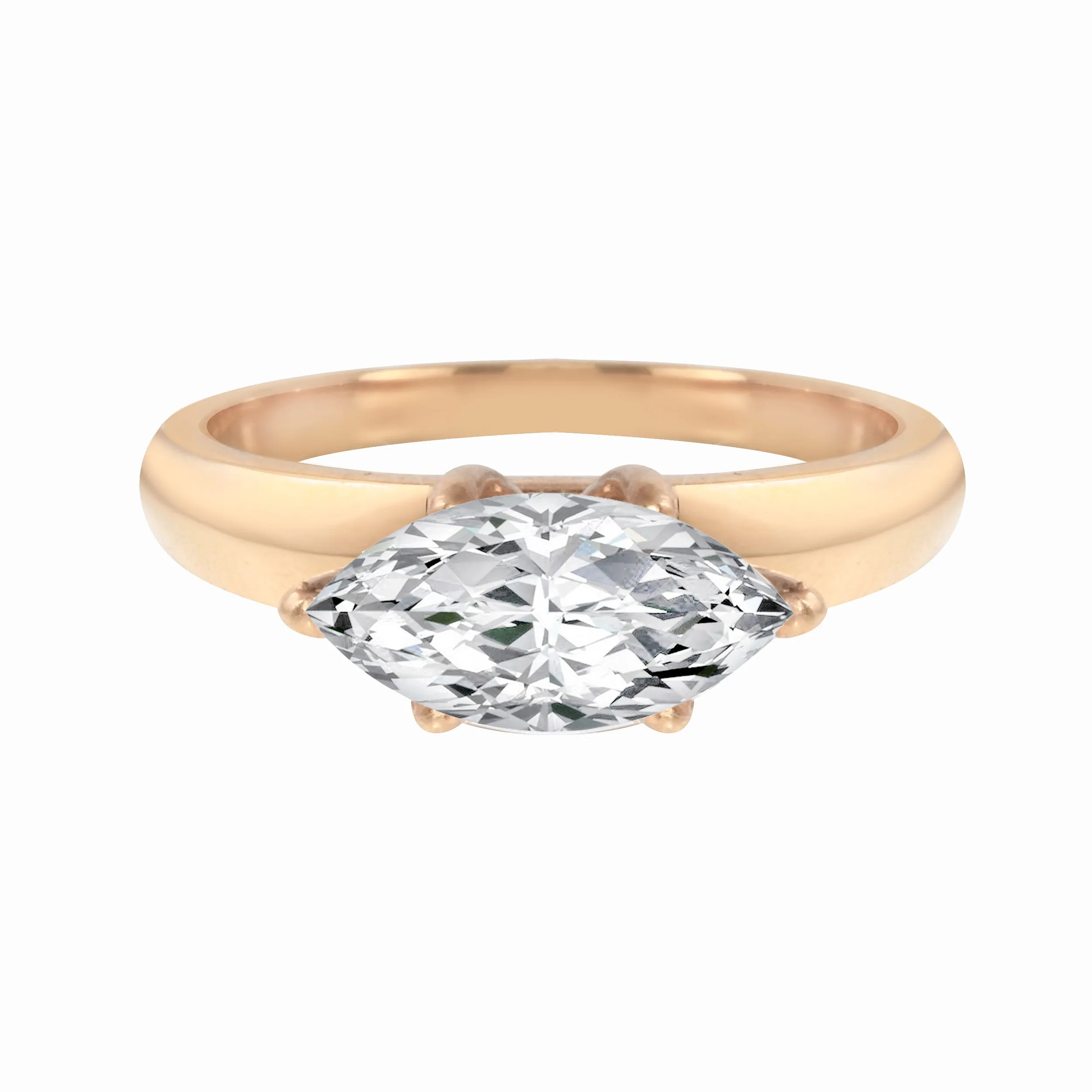 East-West Solitaire Marquise Diamond Wide Knife Edge Engagement Ring Setting